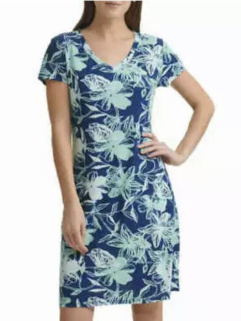 Marc New York Women's Short Sleeve V-Neck Dress, Floral Pockets SZ L